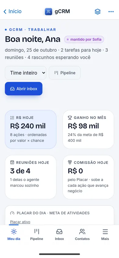 gCRM aberto no celular