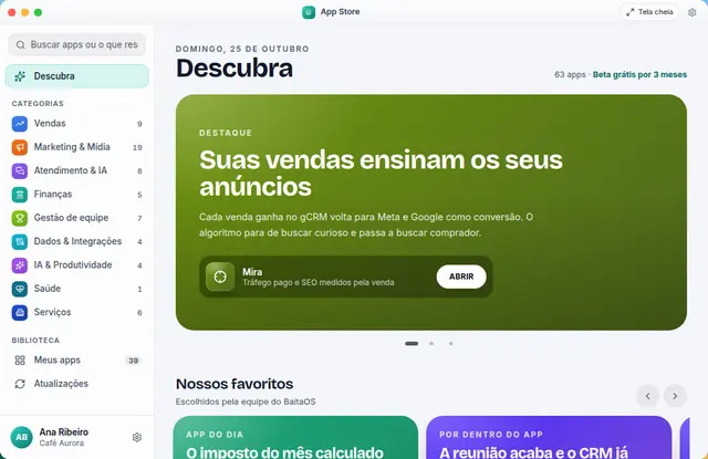 App Store do BaitaOS com 63 apps em 9 categorias